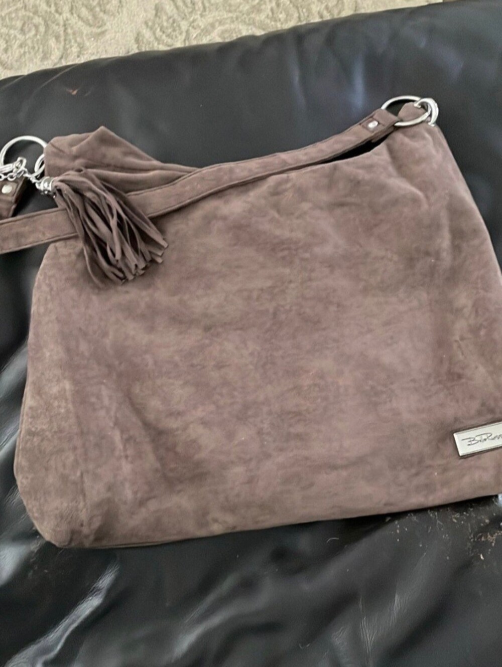 Bella Russo Suede Tassel Hobo Bag in Taupe/Brown